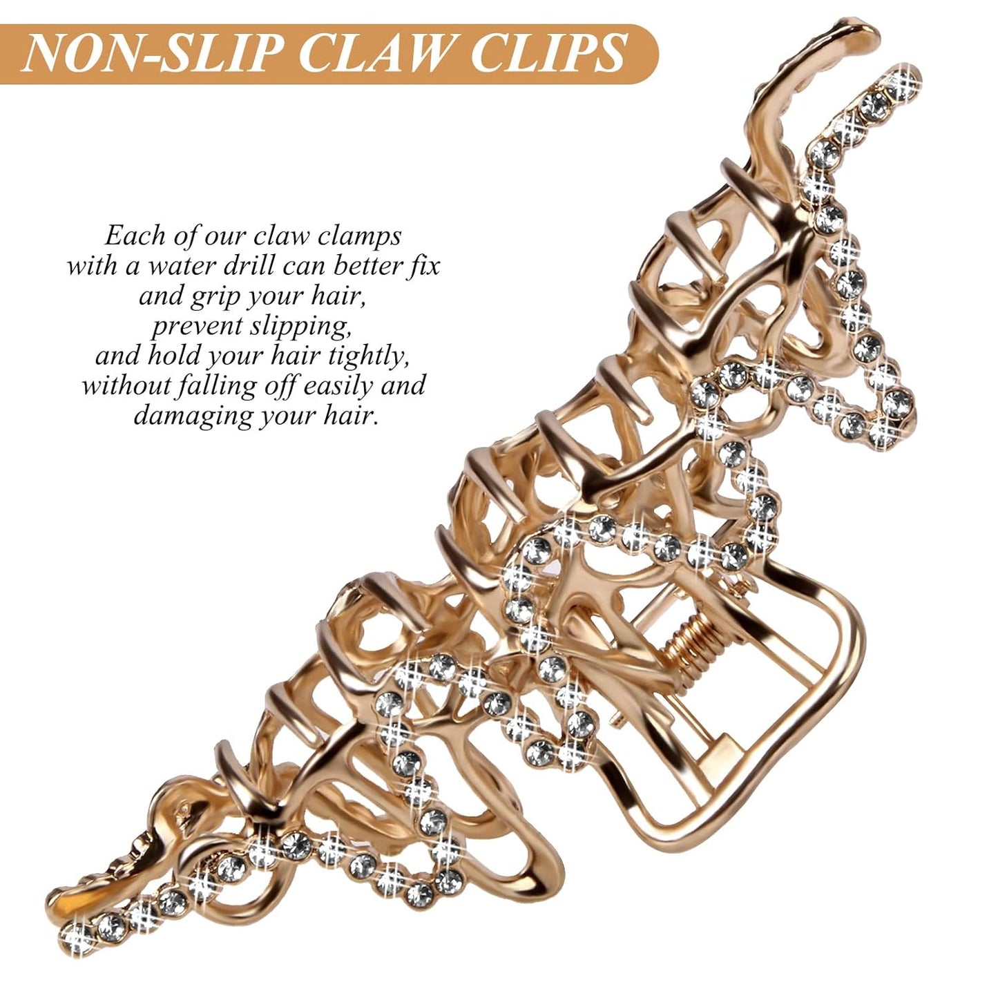 Large Hair Claw Clips for Thick Hair - Rhinestone Jumbo Jaw Clip | Strong Hold, Gold