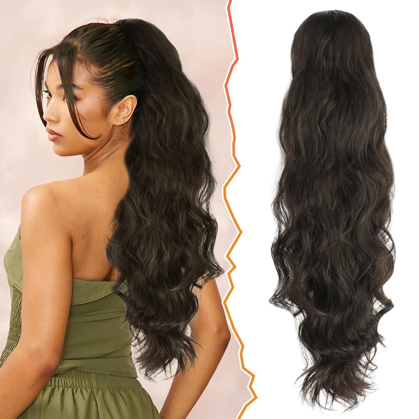 Highlight Ponytail Extension - 20 Inch Curly Wavy Drawstring Hairpiece for Women | Ash Brown & Blonde