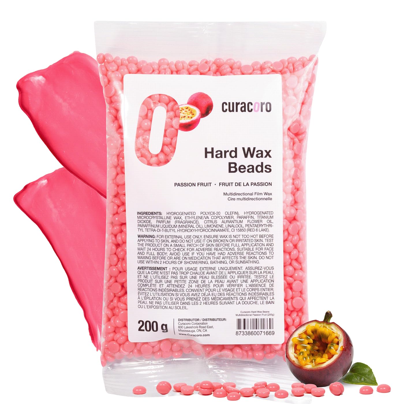 Curacoro Italian Wax Beans - 200g Hard Wax Beads for Full Body Hair Removal on Face, Body, Brazilian, Bikini, Legs, Underarms, Skin-Friendly Waxing Beads for Women & Men, Made in Italy (Passion Fruit)