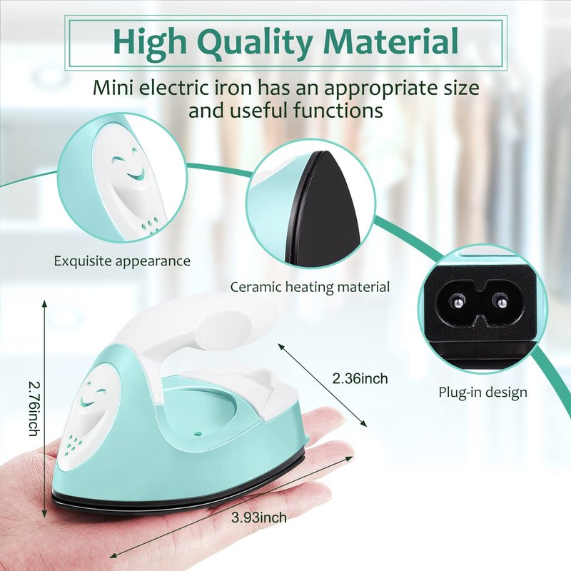 Honoson Mini Craft Iron Mini Heat Press Small Iron 3.93 x 2.36 x 2.76 in Portable Handy Tiny Flatiron with Charging Base Accessory for Fuse Bead Patch DIY Heat Transfer Vinyl(Mint Green)