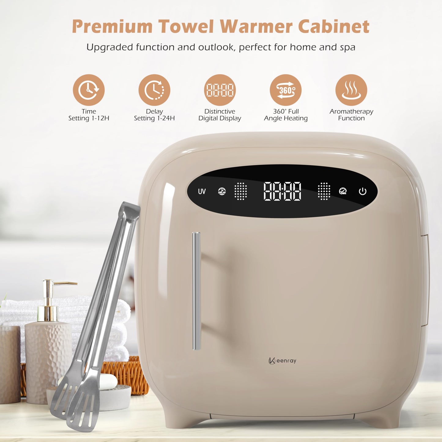 Keenray Hot Towel Warmer Cabinet, Professional Spa Towel Warmer with Digital Screen, Adjustable Timer and Delay, Customized Fragrance, Heat Dry & Wet Towels for Spa, Salon, Home 14L Brown