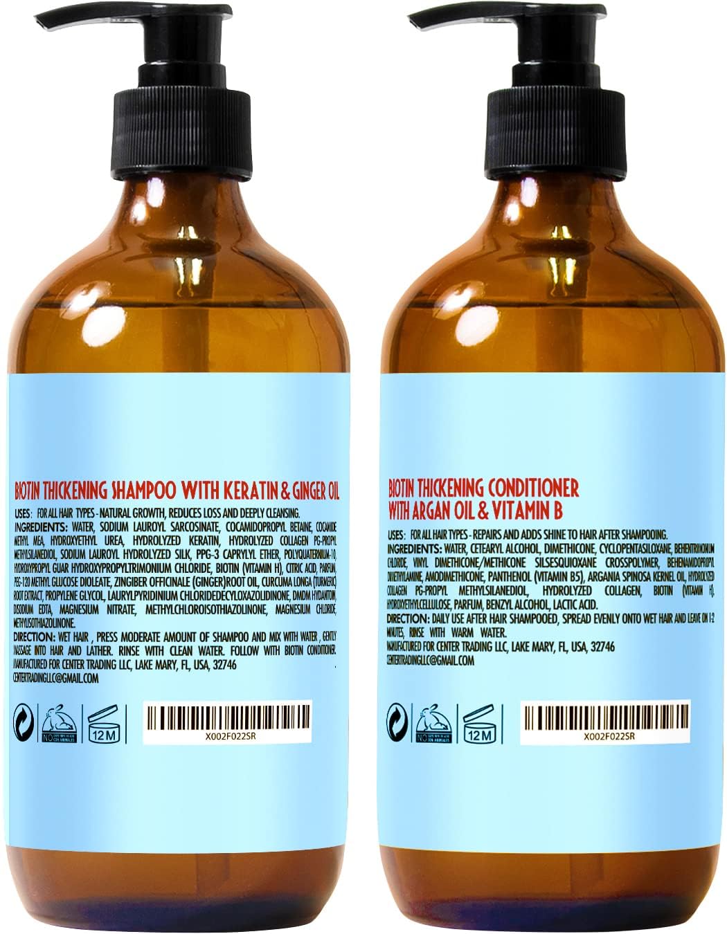Biotin Shampoo and Conditioner Set - Volume Boosting Formula for Thinning Hair | Sulfate-Free, Paraben-Free, Thickening Properties