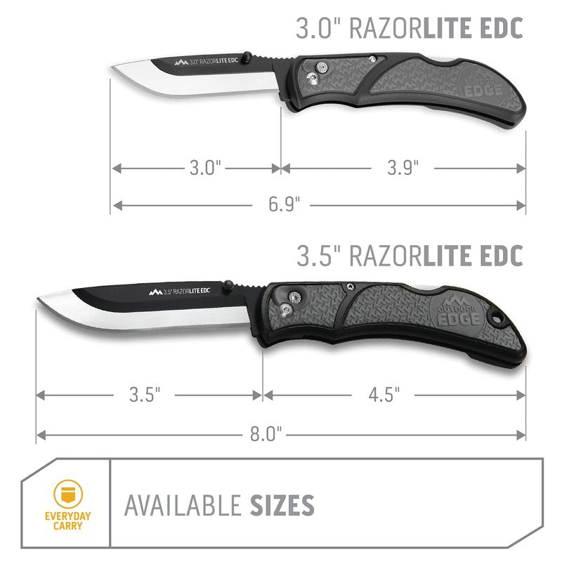OUTDOOR EDGE 3.0" RazorLite EDC - Replaceable Blade EDC Folding Knife with Pocket Clip and One Hand Opening for Everyday Carry (Gray, 4 Blades)