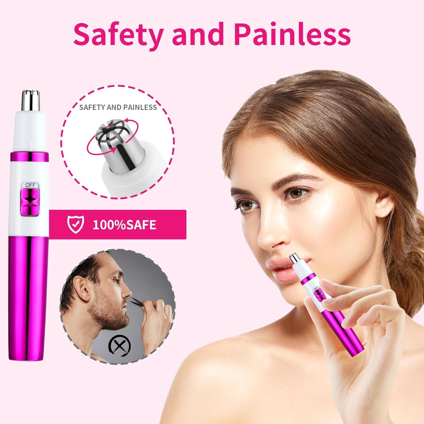 Ear and Nose Hair Trimmer for Women - Professional Painless Clipper | Waterproof, Dual Edge Blades, Battery-Operated
