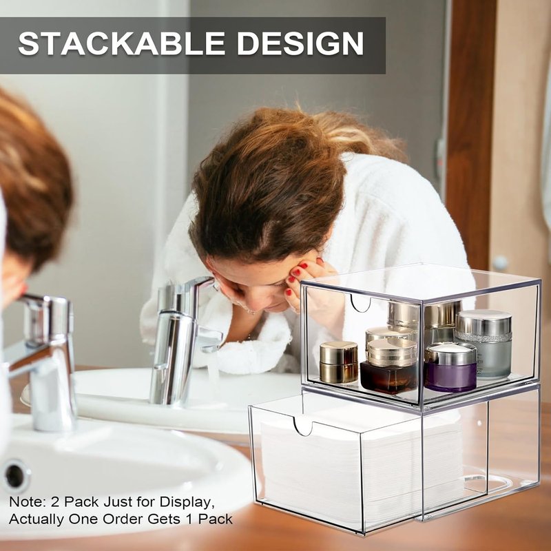 Clear Plastic Face Towel Holder - Bathroom Vanity Organizer with Drawer Storage | Compatible with Clean Skin Club Towels