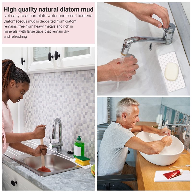 Lallisa Water Absorbing Stone Water Absorbent Diatomite Coasters Grooved Design White Diatomite Tray for Soap Kitchen Bathroom Bottle Shower Toothbrush (8.27 x 3.94 Inch,5 Pcs)