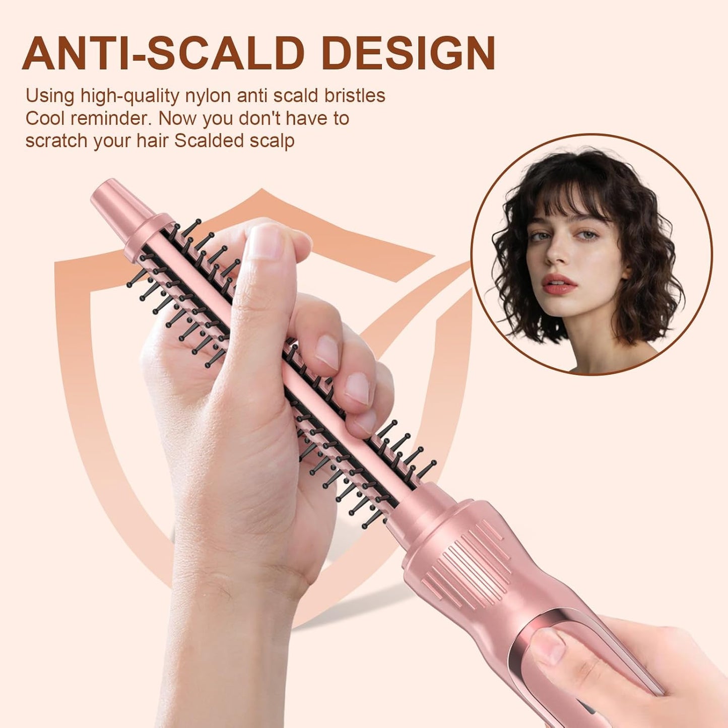 Heated Round Brush - 0.5 Inch Small Curling Brush for Volumizing | Pink Ceramic Tourmaline Ionic Hair Styler