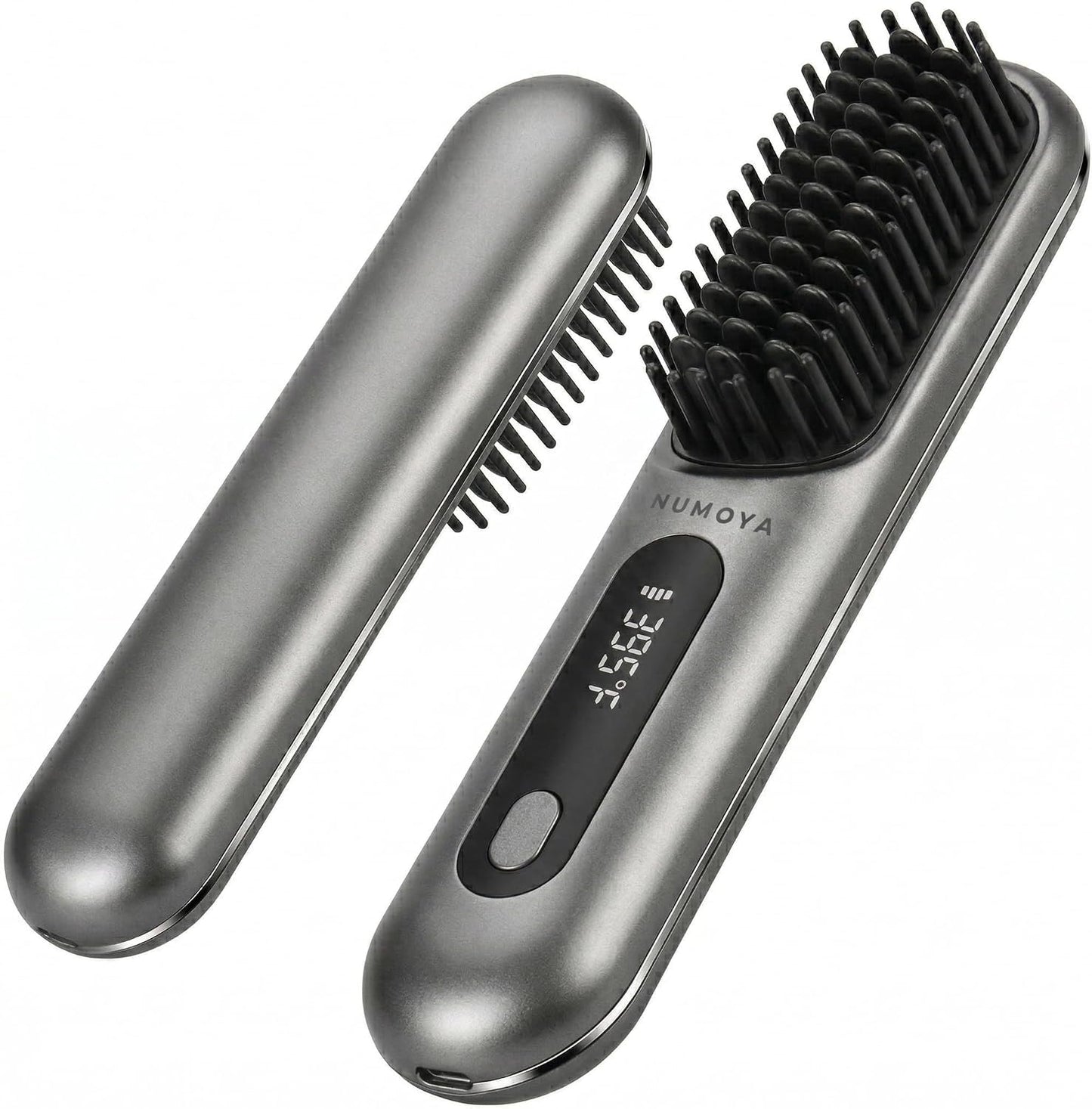 Portable Cordless Hair Straightener Brush - Fast Heat in 30s, 3 Temp Settings | Travel-Friendly Gray Design