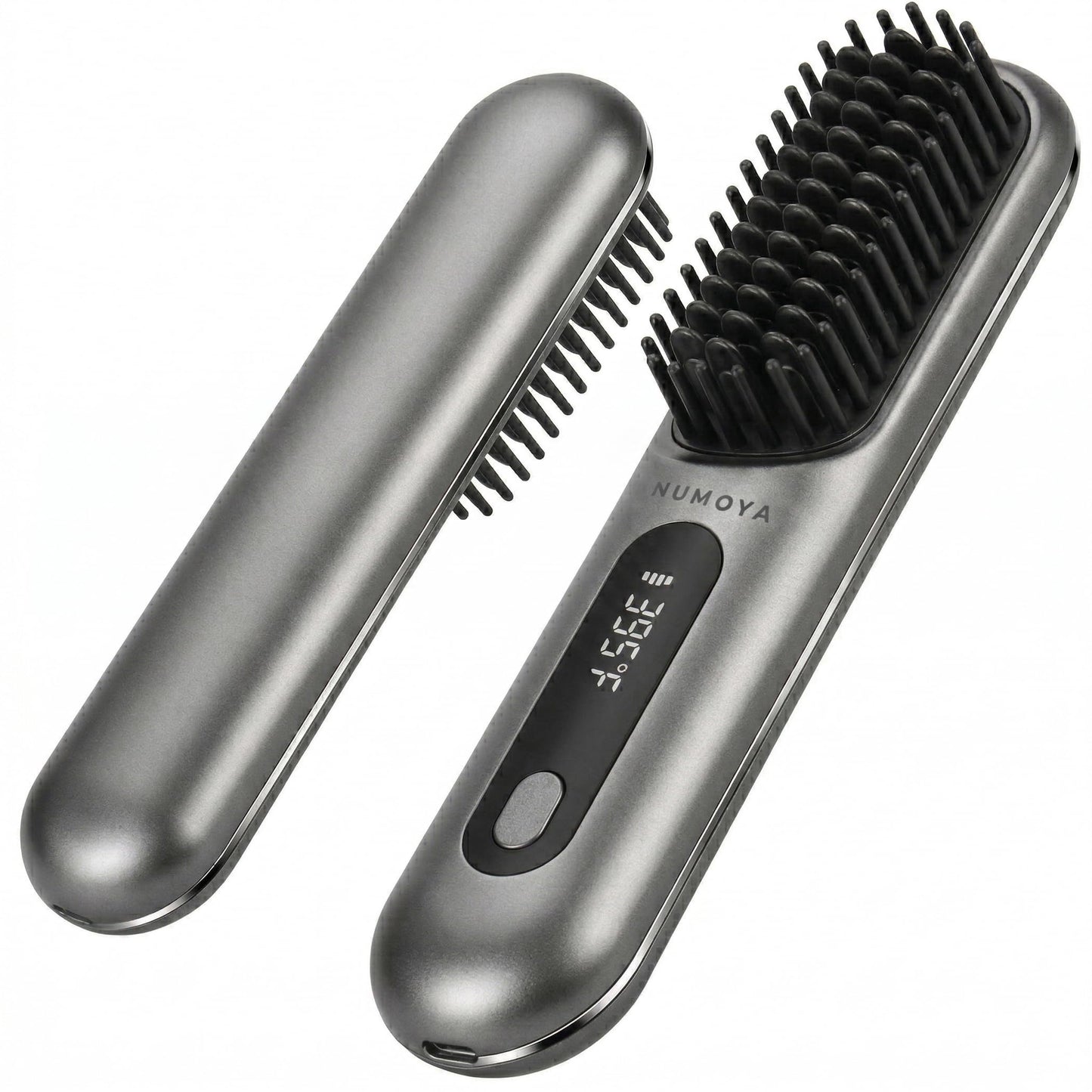 NUMOYA Go Brush Pro Portable Cordless Hair Straightener Brushs for Travel, with 30s Fast Heat, 3 Temperature Settings (Gray)