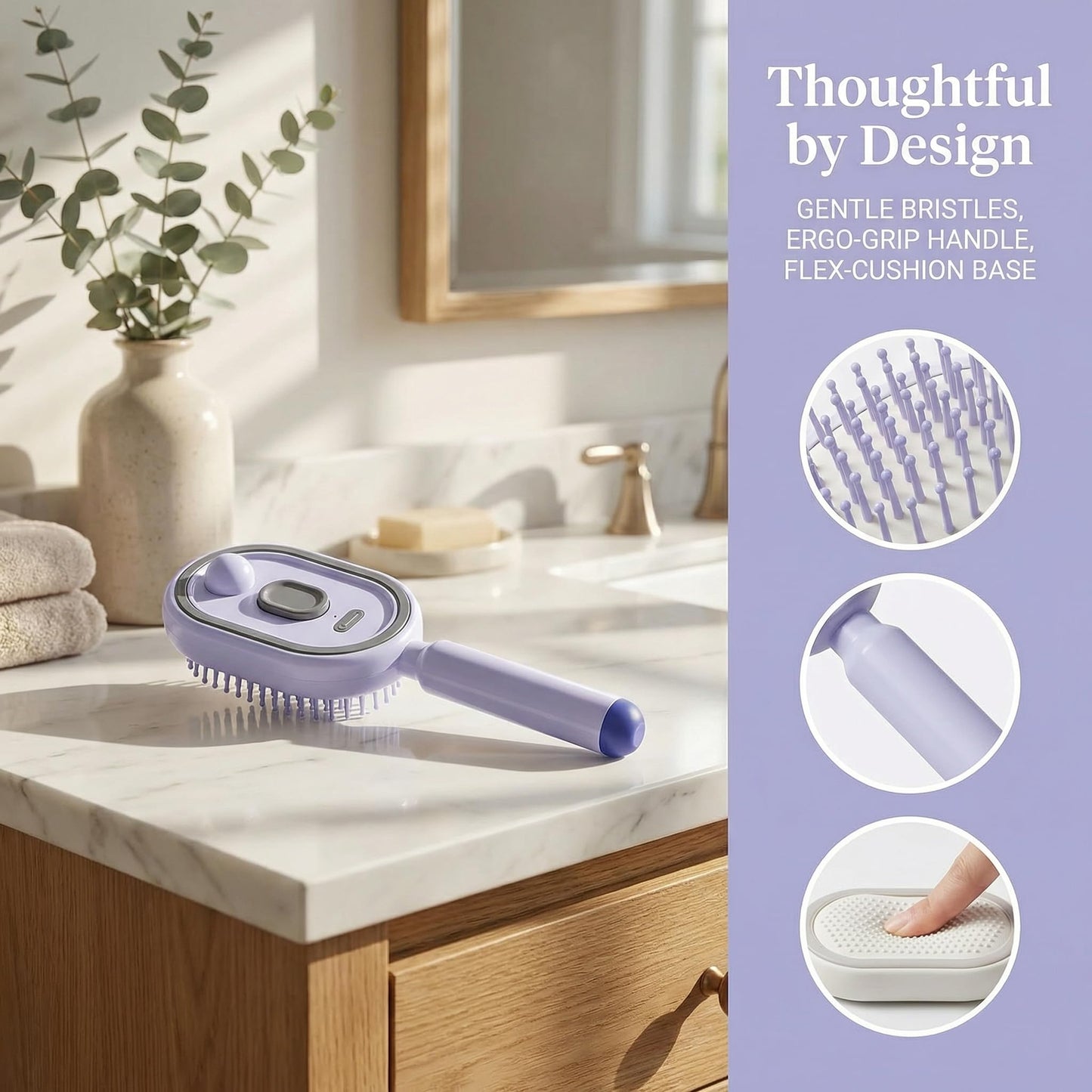 Electric Spray Air Cushion Massage Comb with Self-Cleaning, Anti-Tangle, Anti-Static, Volumizing Fun, Rechargeable Detangling Electric Steam Brush, Steam Hair Straightener for Daily Care (Purple)