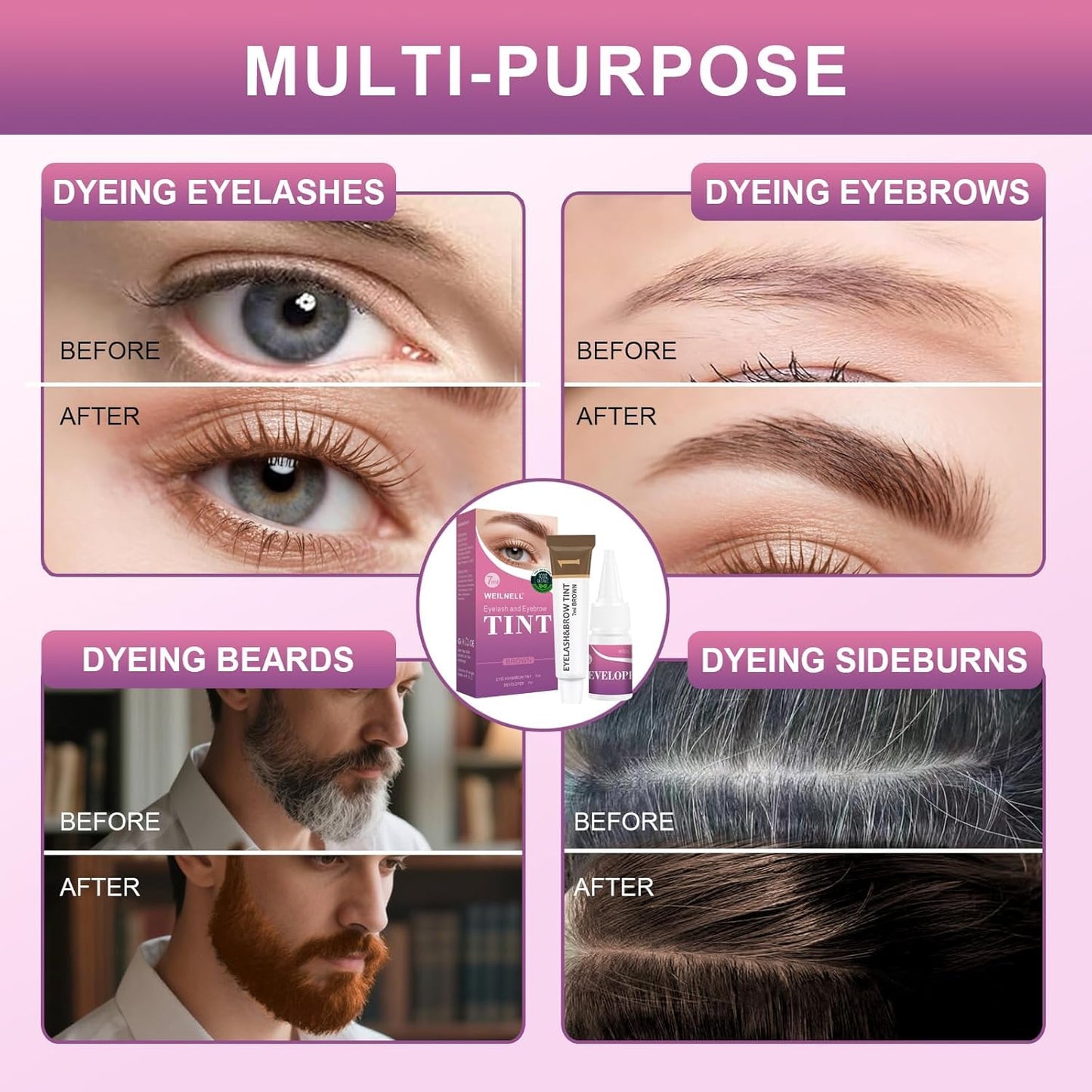 WEILNELL Eyelash & Eyebrow Color Kit, Professional Instant Lash & Brow Color Kit, Easy to Use with Natural Results, DIY Hair Coloring Eye Brow & Eye Lash Set for Beginner Salon Beauty 7ml Light Brown