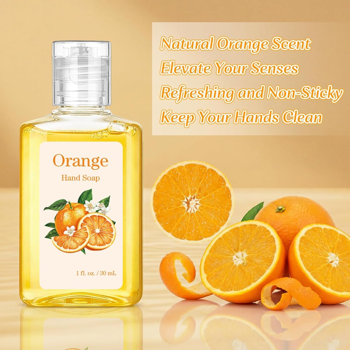 Travel Size Hand Soap - 24 Pack Mini Scented Foaming Sanitizer | 1fl oz Liquid Soaps for Hotels & Parties (Orange)