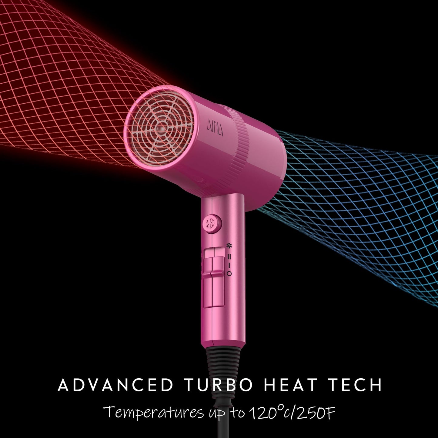 AINA Hair Dryer with Diffuser, Blow Dryer for Women | Advanced Ionic Technology, Ceramic Coating | Cold Shot Features Turbo Heat for Fast Drying and Shine 110V/ALCI (Neon Pink)