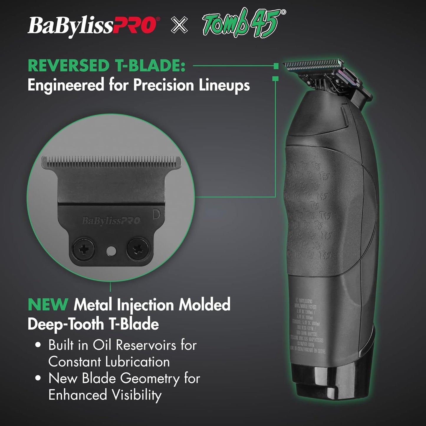 BaBylissPRO Wireless Charging Hair Trimmer for Men - Dual Speed Motor, 7500 RPM T-Blade, 3 Hour Runtime