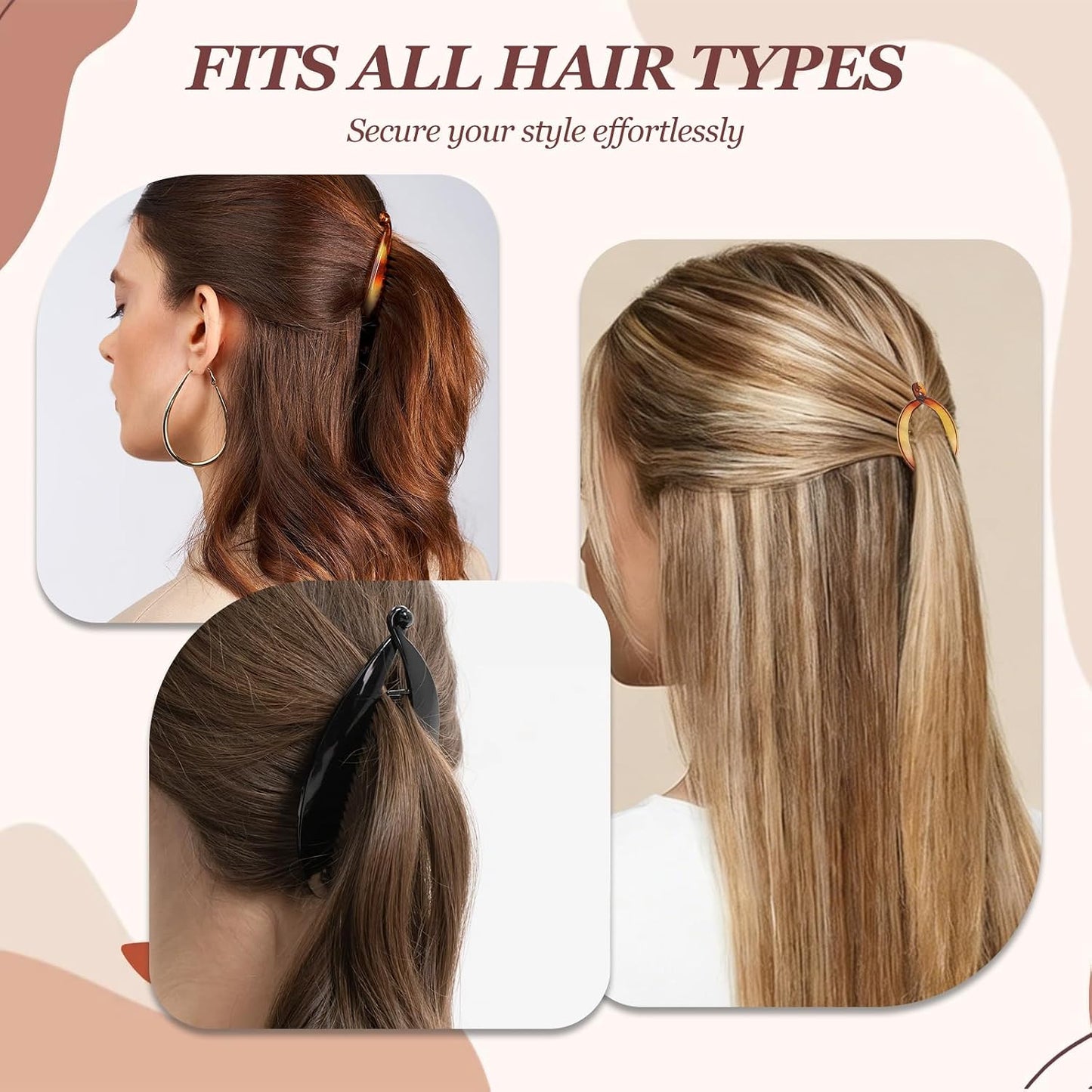 Banana Hair Clip Set - Vintage French Ponytail Holders for Thick & Curly Hair | 12-Piece Collection