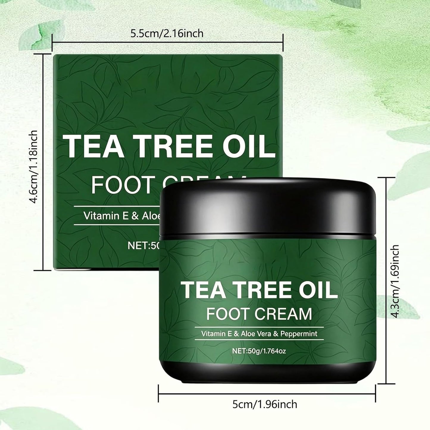 Tea Tree Oil Foot Cream - Nourishing Hydration with Vitamin E & Aloe Vera | 50g/1.764oz for Dry Cracked Feet, Hands & Elbows