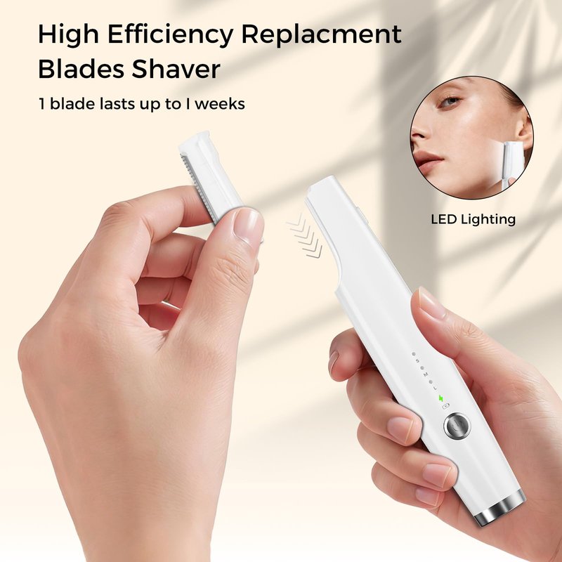 Sonic Dermaplane Razor for Women Face, Smooth Exfoliation & Peach Fuzz Facial Hair Removal, Edge Technology with LED Light, 3 Speeds Rechargeable Dermaplaning Tool with 3 Replacement Blades, White