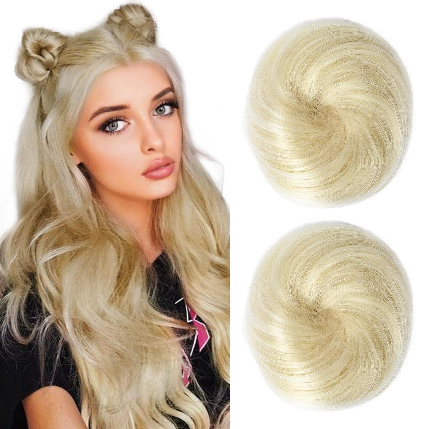 REECHO Mini Claw Clips - Messy & Cat Ears Hair Bun Extensions | 2-Pack, 3.5" Wavy, Natural Black