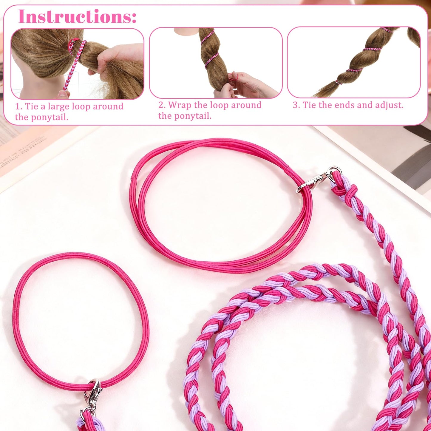 JJUNW 4Pcs Elastic Ponytail Holders for Women, Spiral Braided Hair Ties, Snag Free Coil Hair Ties for Fine Thick Curly Hair, for Swimming Sports Gym Diving Surf Motorcycle