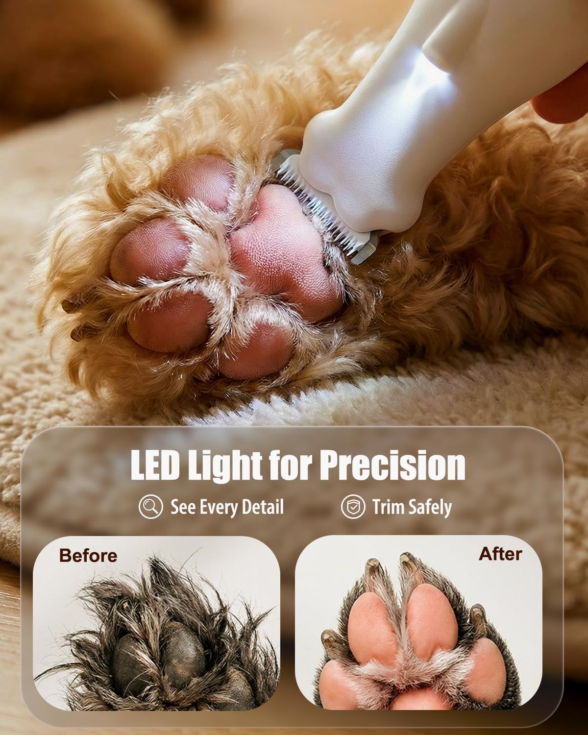 Dog Paw Trimmer - Cordless Precision Grooming Shaver for Small Pets | Low Noise, Ideal for Paws, Ears, Face, and More (White)