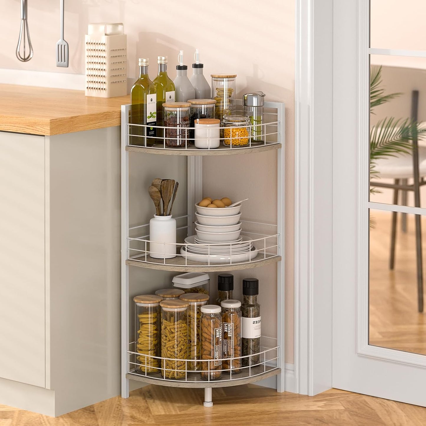 Bathroom Standing Shelf - 3 Tier Free-Standing Storage Unit | Triangular Curved Corner Design for Small Spaces