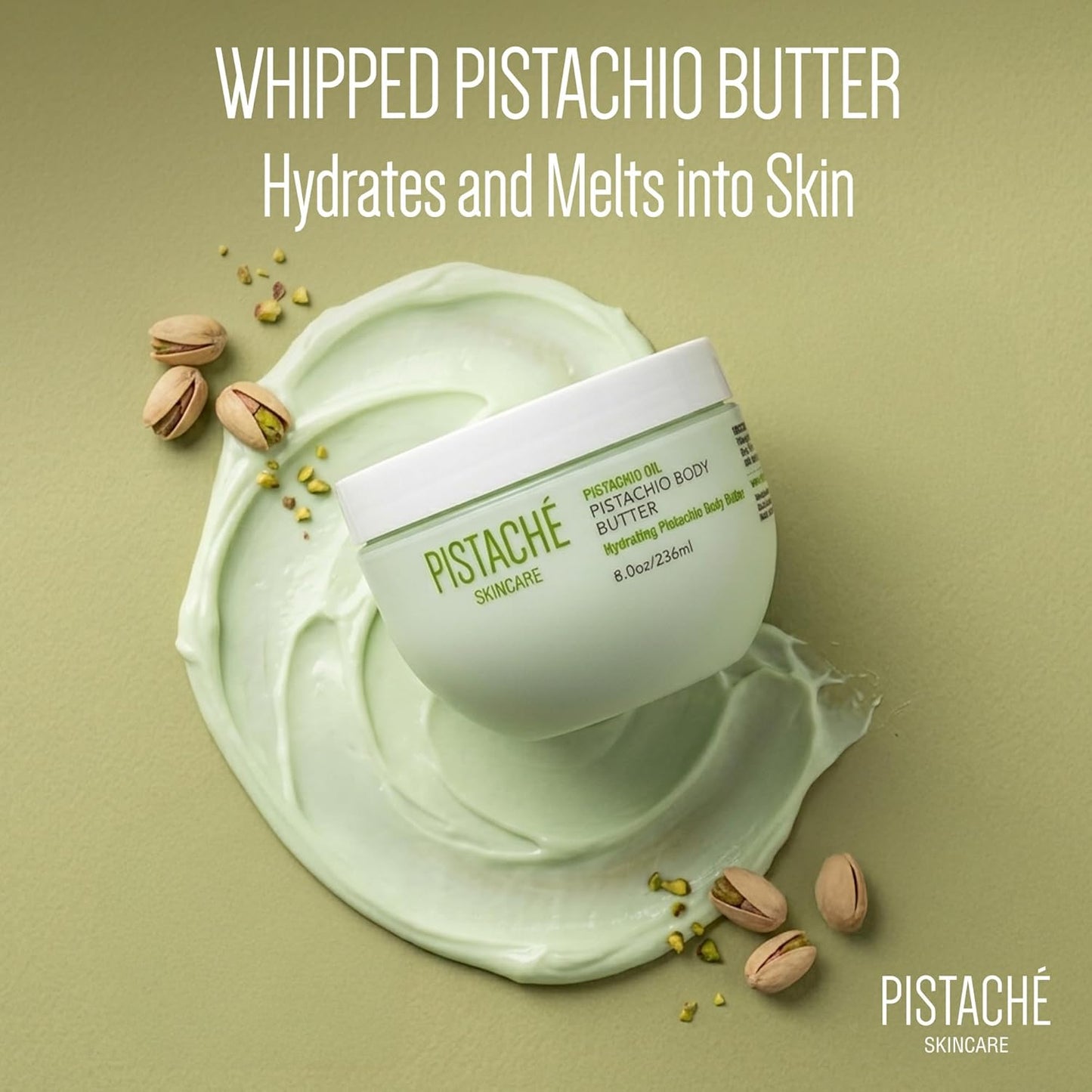 Pistaché Skincare Pistachio Oil Whipped Body Butter - Rich Moisturizer with Vitamin E | 8 oz for Dry Skin