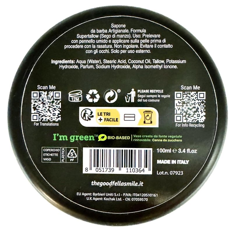 The Goodfellas’ Smile INFERNO (Leather, Cedar & Sandalwood) Italian Shaving Soap – Tallow-Based Soft Soap for Traditional Wet Shaving with Shave Brush & Razor