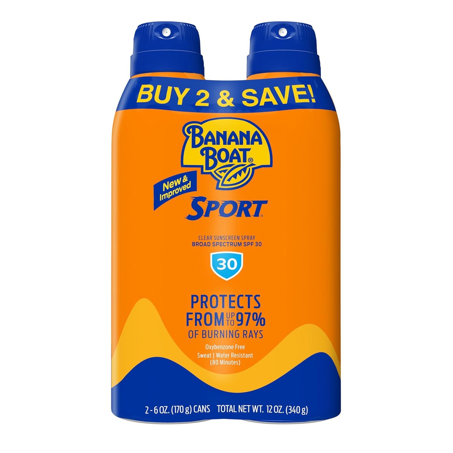 Banana Boat Sport Ultra SPF 50 Sunscreen Spray - Water Resistant, Oxybenzone Free | 6oz Twin Pack