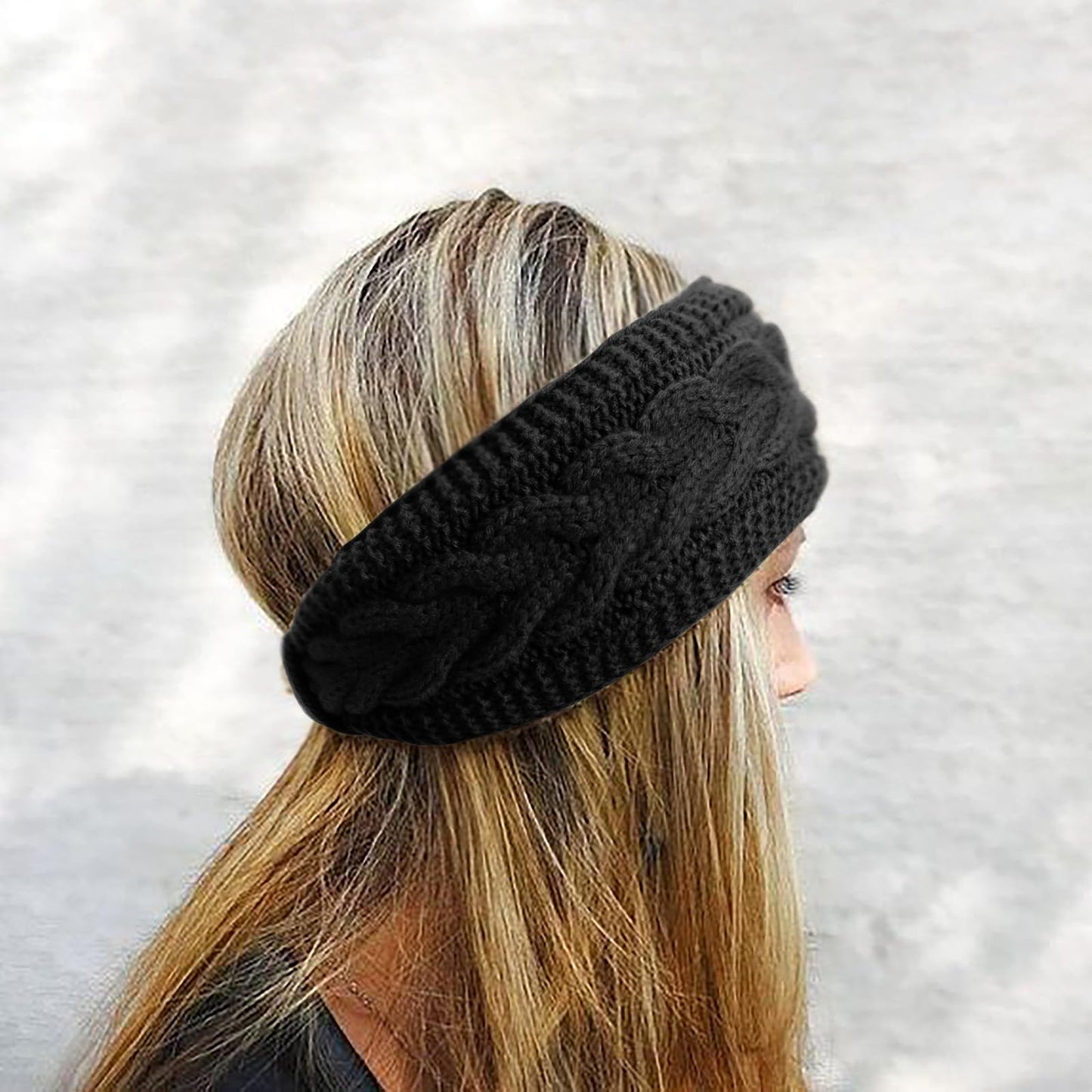DRESHOW Winter Headbands for Women Wool Crochet Ear Warmer Headband Soft Knit Chunky Turban Stretch Thick Fuzzy Head Wrap