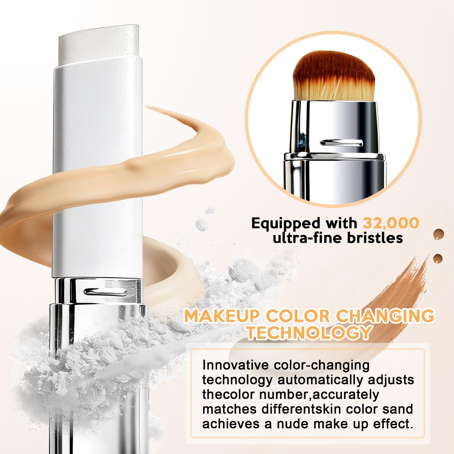 Korean Color Changing Foundation Stick with Brush for Lumine Skin, 2-in-1 Waterproof & Long-Lasting Hydrating Makeup, Dual-Ended Foundation & Concealer Stick (202)