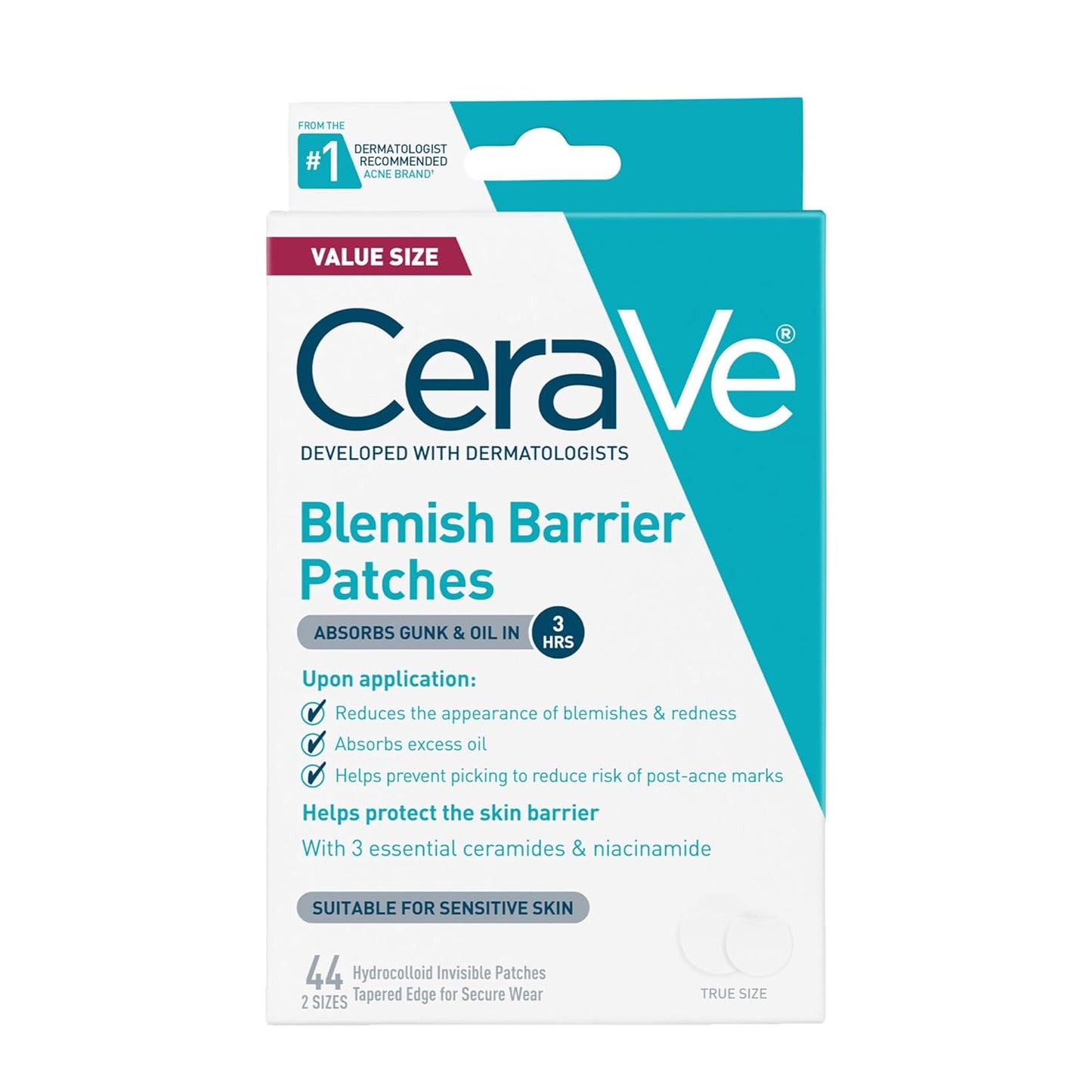 CeraVe Hydrocolloid Blemish Patches - Oil Absorbing Spot Control with Ceramides & Niacinamide | 44 Count, Ultra-Thin, Sensitive Skin Friendly
