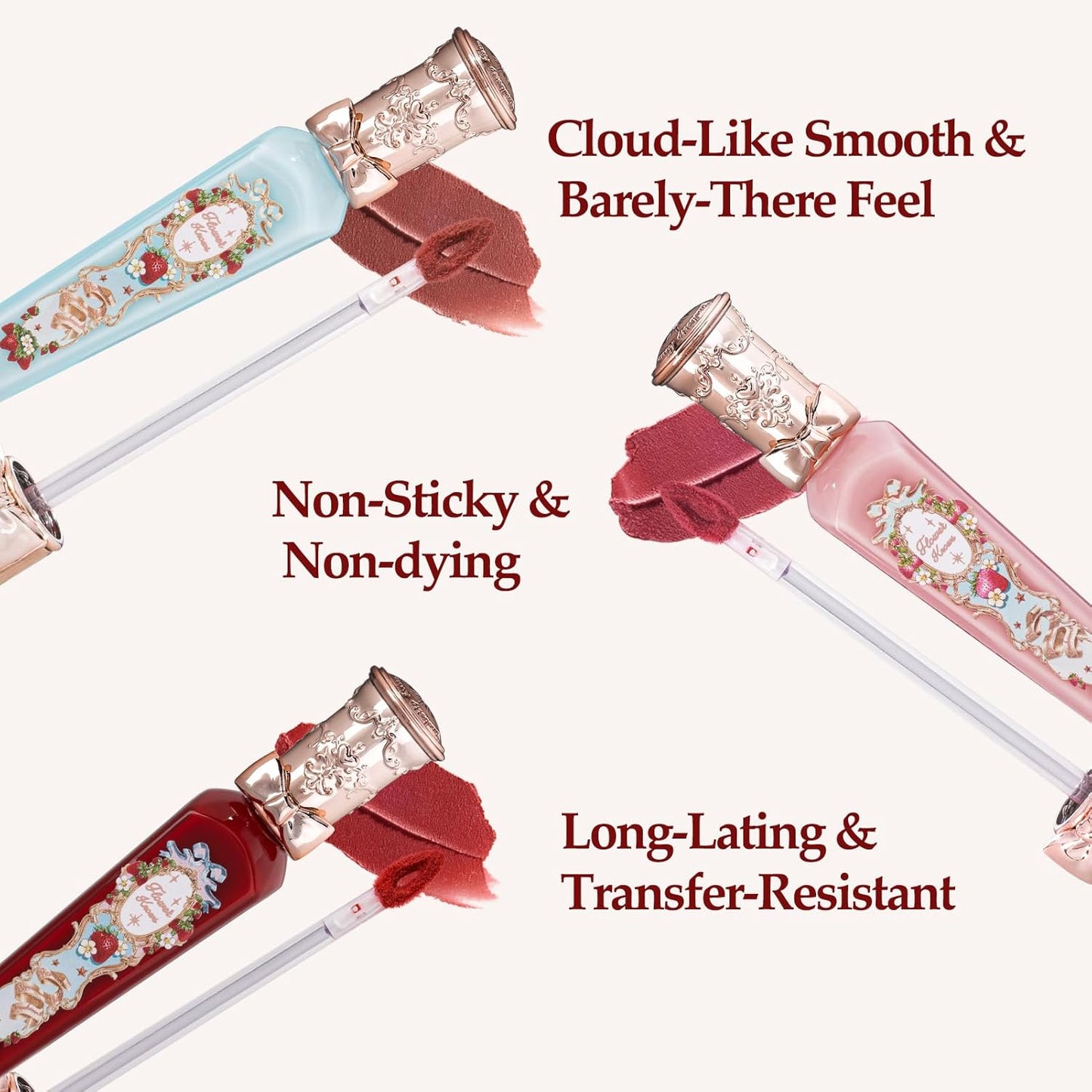 Strawberry Rococo Cloud Lip Cream - Long Lasting Burgundy Matte Lipstick | Hydrating Velvet Liquid Lipstick for Women, 0.12 Fl Oz
