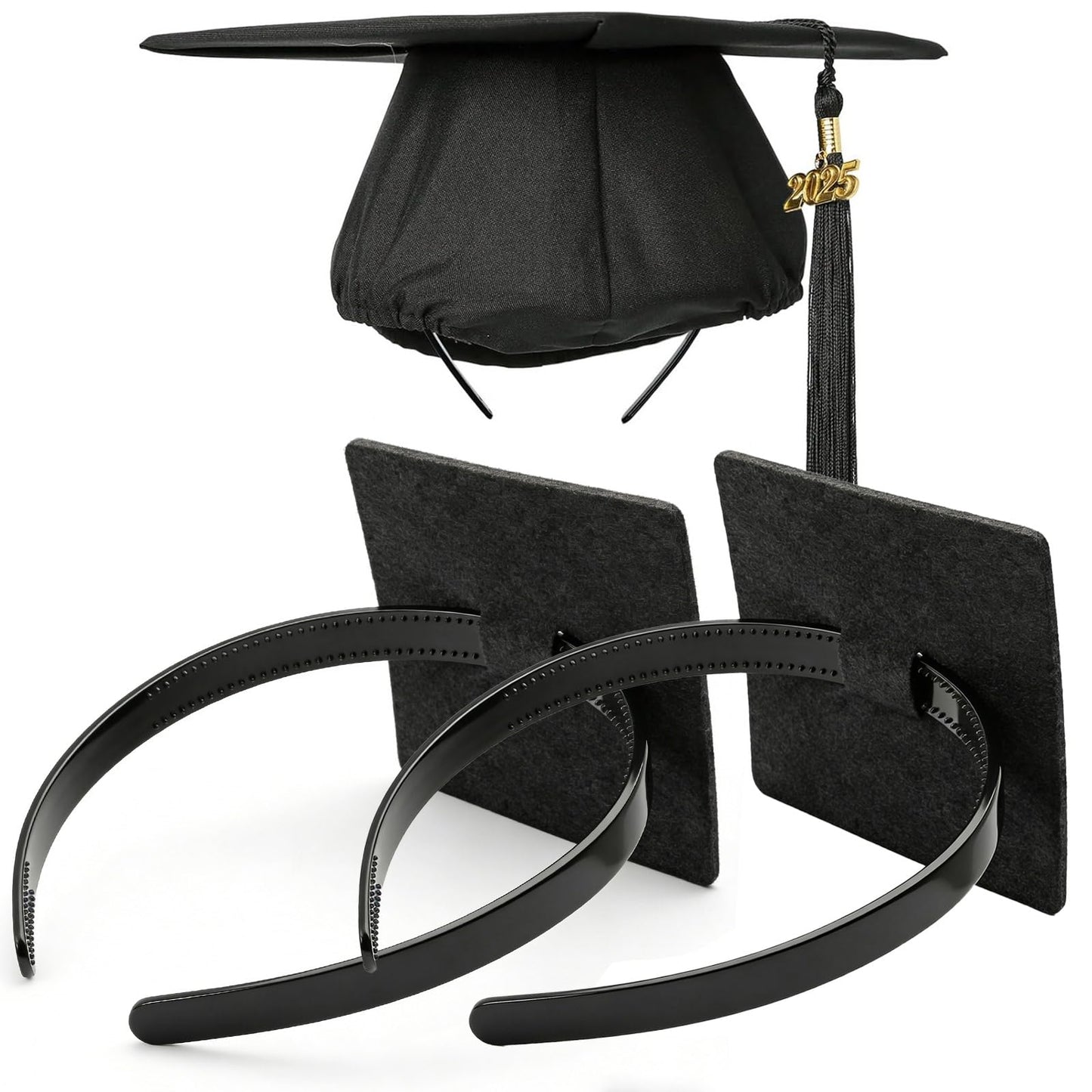 PUNCHMAN 2 Pack Graduation Cap Headband - Lightweight All-Day Comfort Grad Cap Headband Insert - Secure Grad Hat Holder for Curly/Thick Hair - Anti-Slip Removable Graduation Hair Accessories,Black