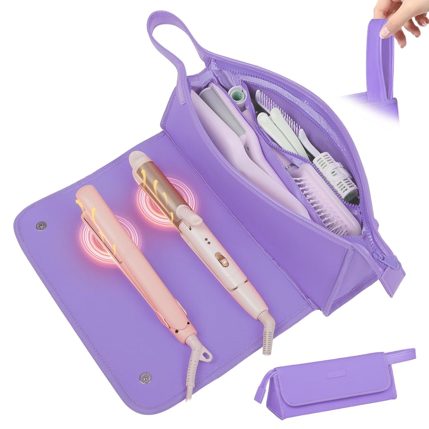Hair Tools Travel Bag - 2-in-1 Heat Resistant Organizer for Curling Irons & Straighteners | Vibrant Rose Red