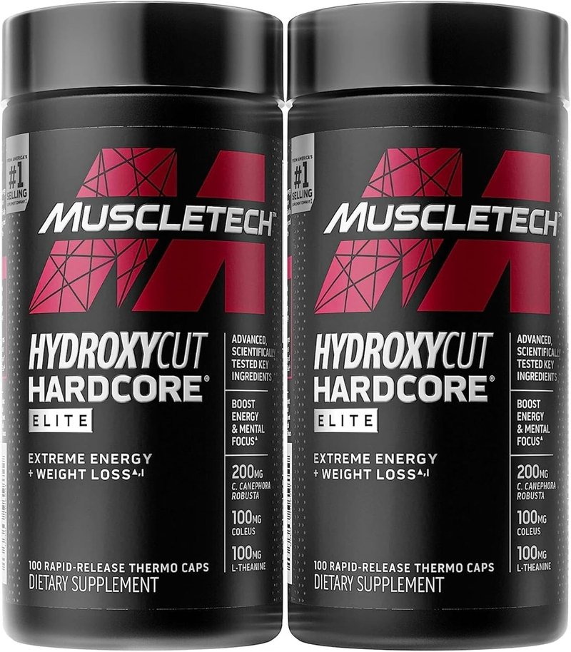 Hydroxycut Hardcore Elite - Energy & Metabolism Support for Men & Women - 270 mg Caffeine Anhydrous & 200 mg Green Coffee Extract - Rapid Release Capsules - 100 Count Each - 2 Pack