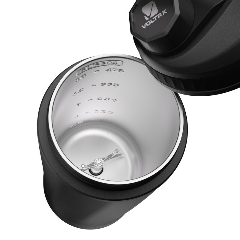VOLTRX ChillMix Shaker Bottle Insulated Stainless Steel - USB C Rechargeable Electric Protein Shake Mixer, Shaker Cups for Protein Shakes and Meal Replacement, Obsidian Black, 16 oz