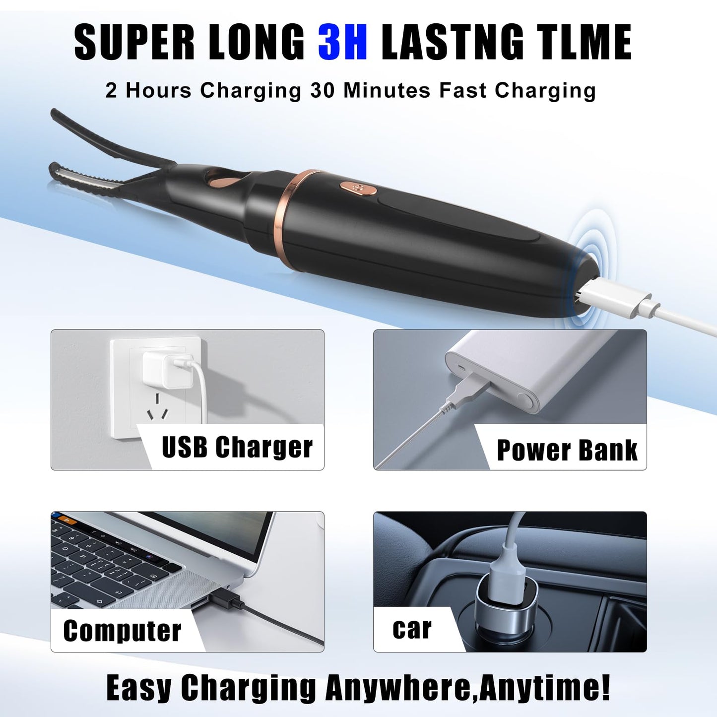 Heated Eyelash Curlers - 2 in 1 Clip- Type Heated lash Curler Best Seller Electric Eyelash Curler LED Display 3 Temp Settings for Makeup Tools USB Rechargeable Natural Curling 24H Long Lasting QIS4