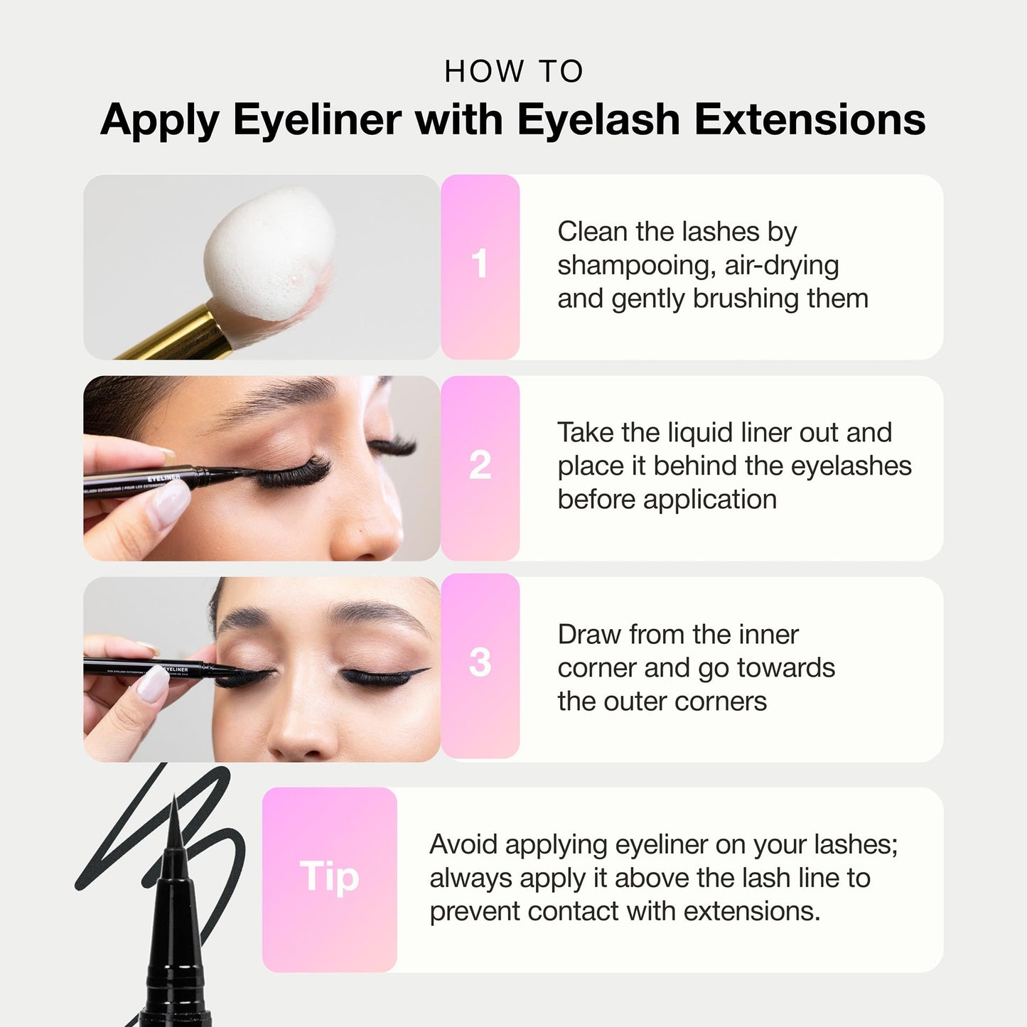 CURACORO Oil-Free Liquid Eyeliner for Eyelash Extensions, Ultra-Fine Felt Tip, Waterproof & Long-Lasting, Smudge-Proof Black Eyeliner