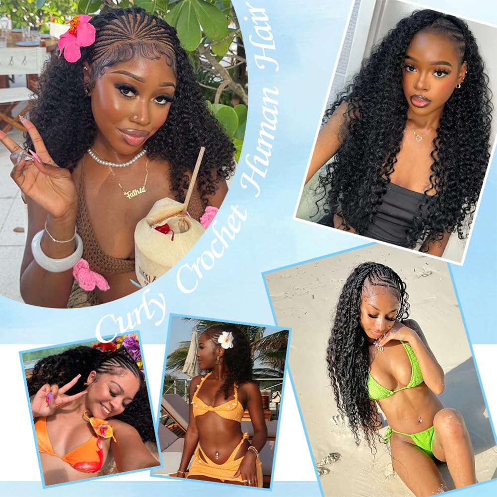 Feather Crochet Human Hair Extensions for Black Women - 16 Inch Soft Invisible Curly Bundles | Lightweight & Reusable