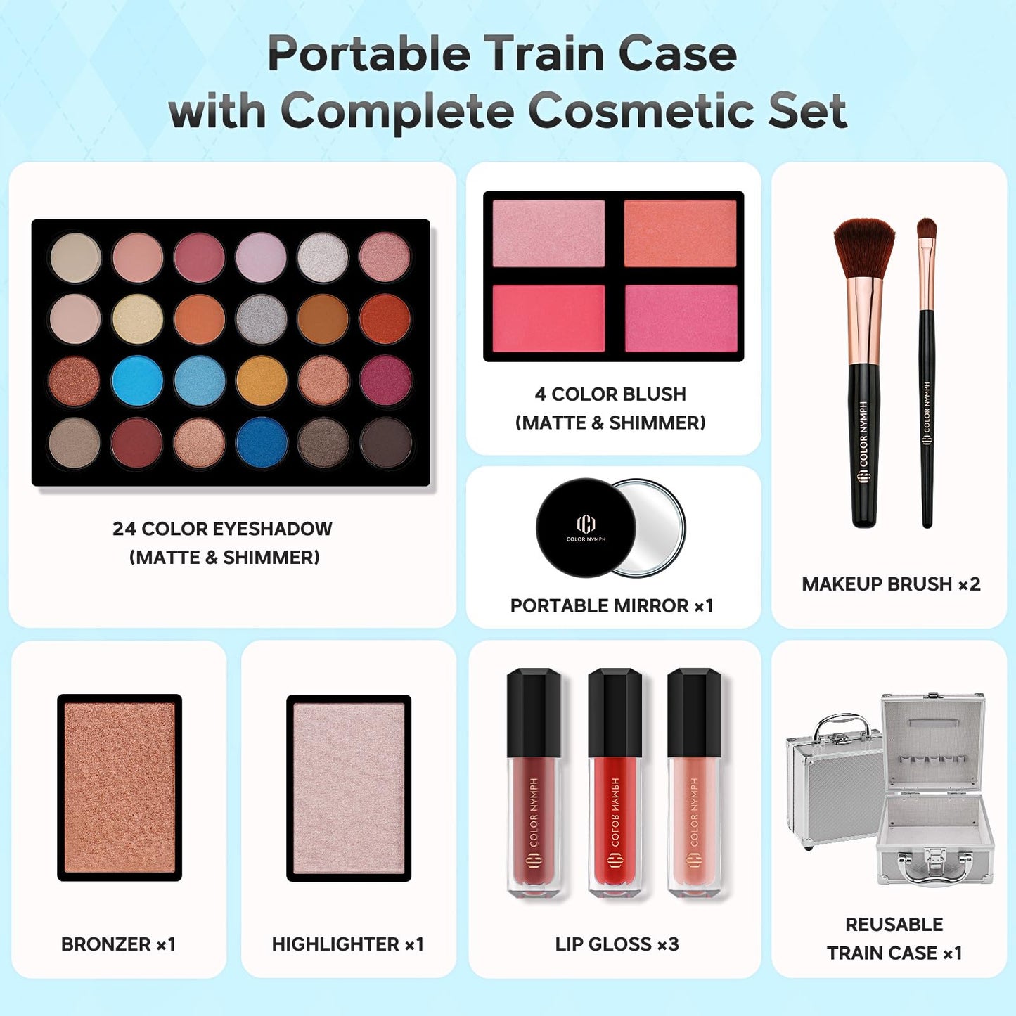 Color Nymph Girls Makeup Kit for Teens Make up Set for Beginners Silver
