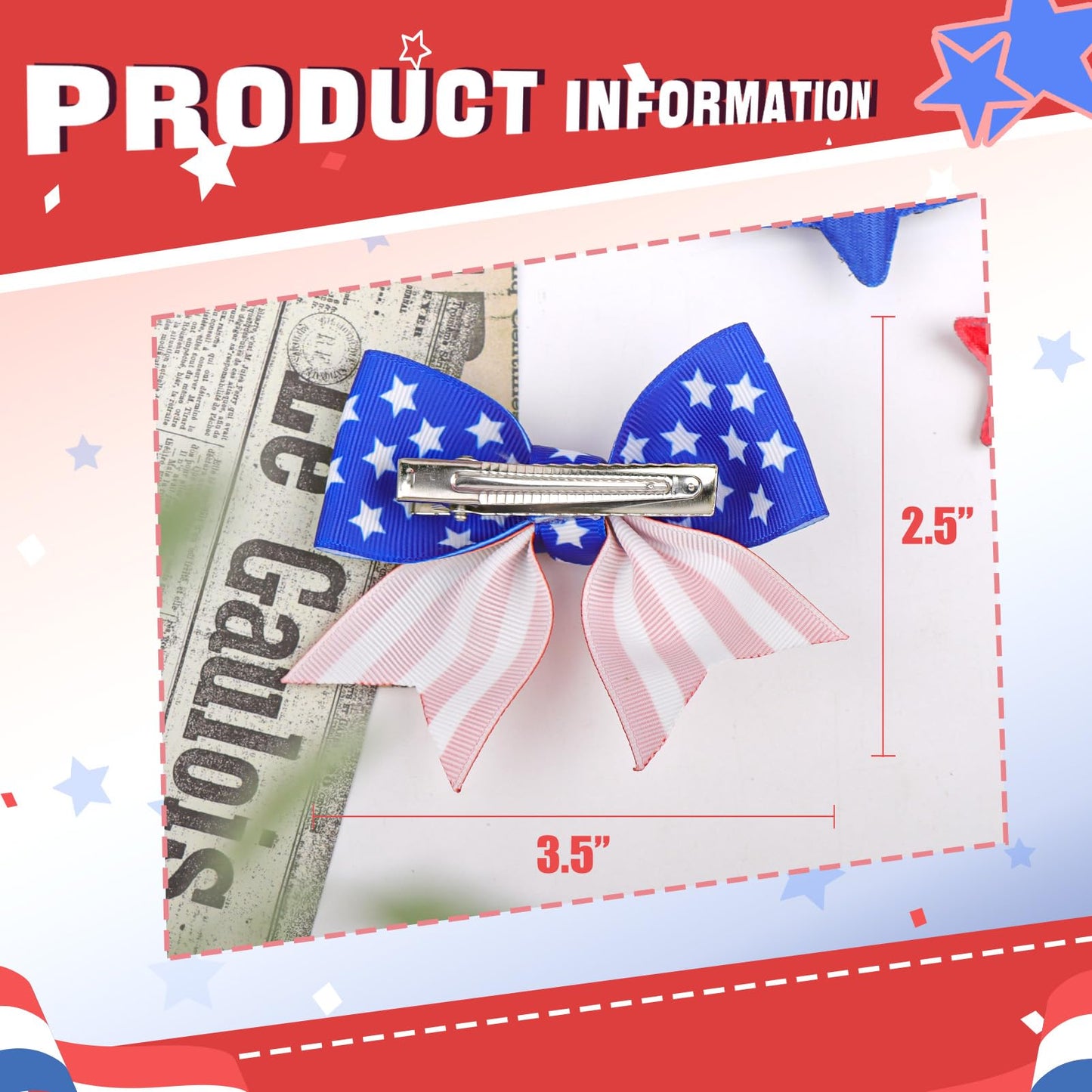 4th of July Bow Hair Clips for Baby Girls American Flag Hairpins Girl Patriotic Stars Stripes Barrette Red Blue Hair Clip