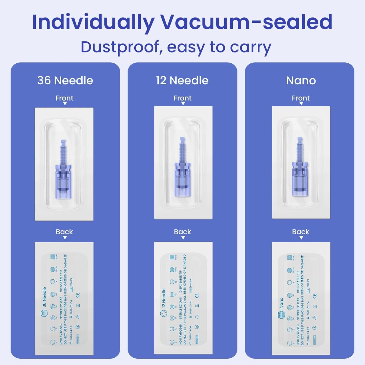 Microneedling Pen Cartridges - 21 Pcs Replacement Tips for Dr Pen A6 | 0.25mm, 7x36 Pin, 7x12 Pin, 7x Round Nano