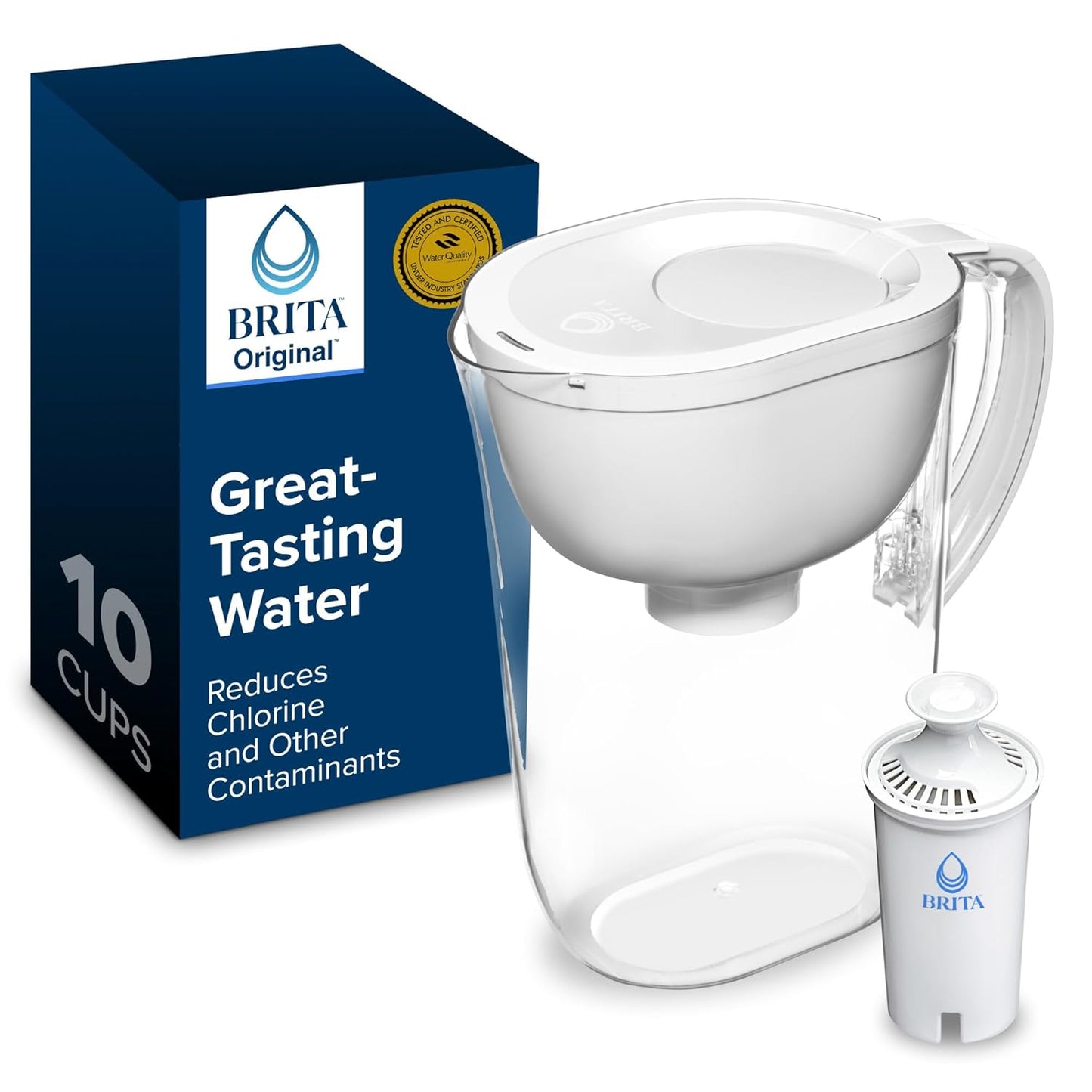 Brita Large 10-Cup Water Filter Pitcher - Reduces Chlorine Taste & Odor | Black