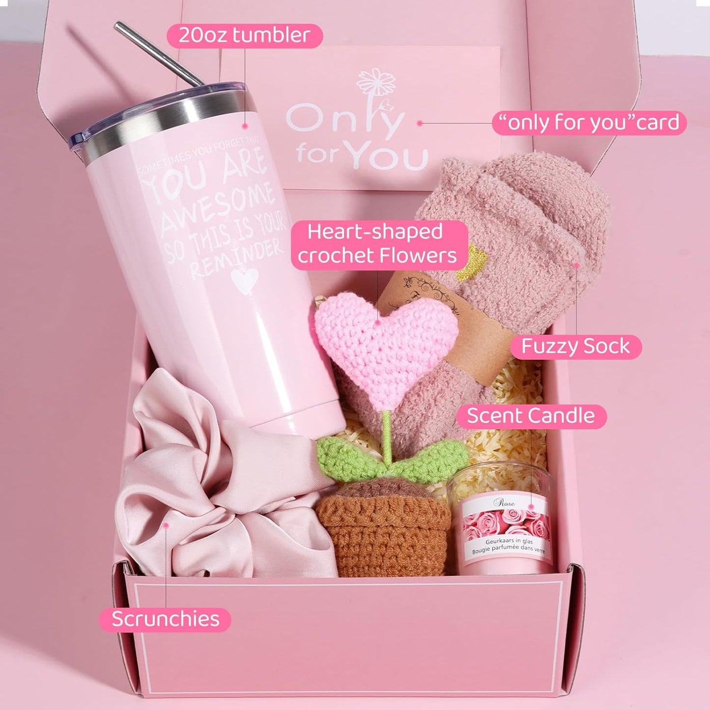 Gift Baskets for Women - Inspirational Gift Set Box for Birthdays, Mother's Day & More | Pink