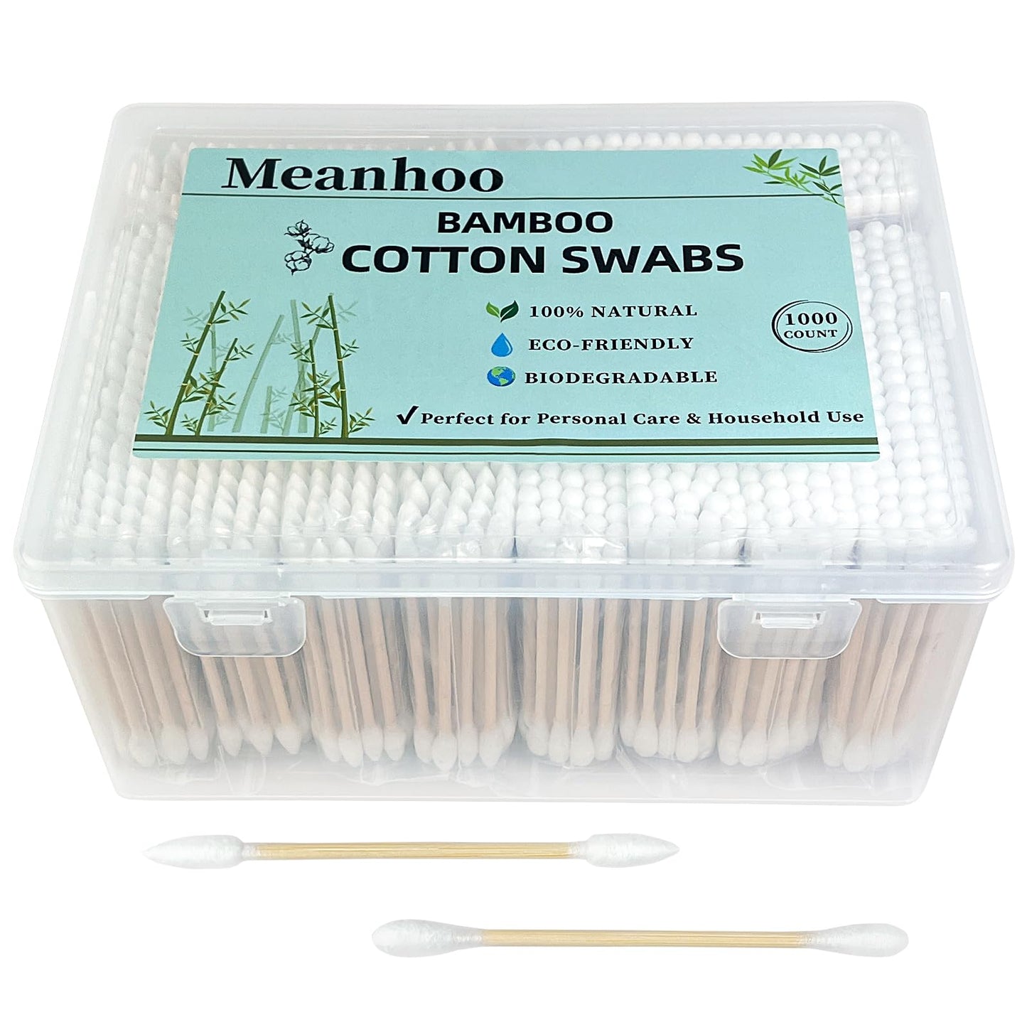 Bamboo Cotton Swabs, Soft Lint-Free Double Tips, 1000 Count Storage Box