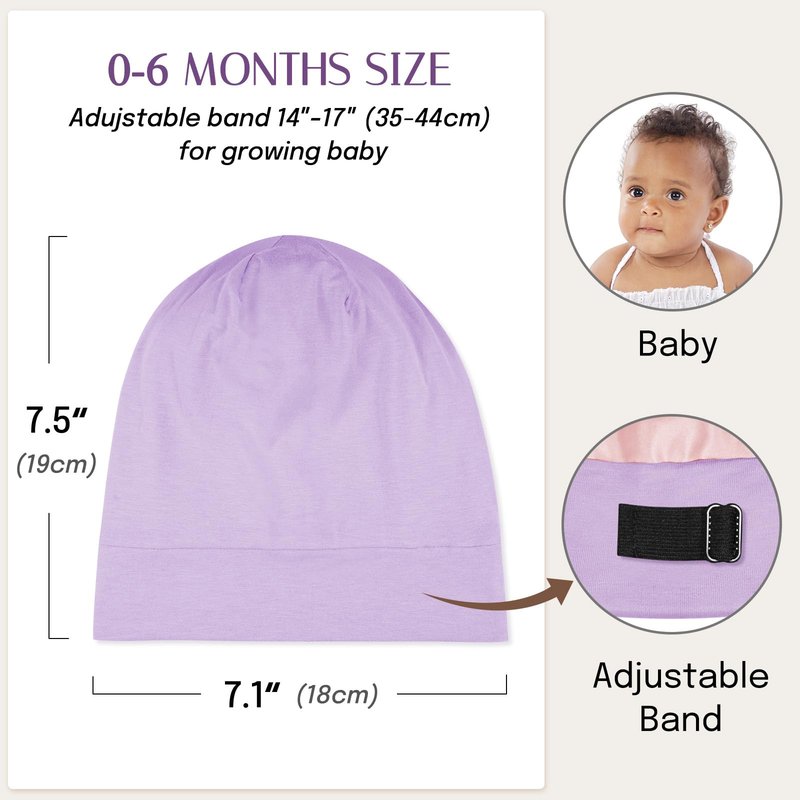 OLESILK Silk Baby Bonnet for 0-6 Months - 100% Mulberry Silk Toddler Hair Bonnet, Adjustable Night Cap for Sleeping Purple