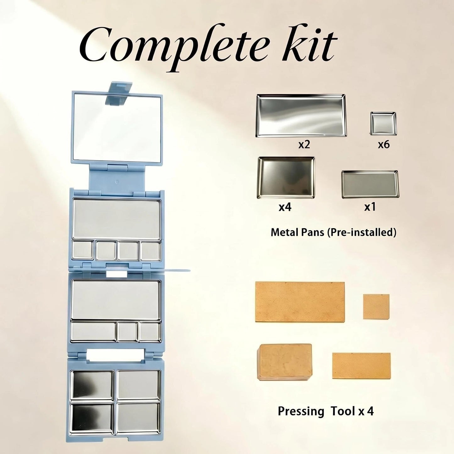 Empty Magnetic Makeup Palette Baby Blue - 3-Layer Foldable Travel Makeup Palette with Dividers & 13 Metal Pans, Magnetic Pallets for Makeup, 20% Larger, Baby Blue, 1 Pack