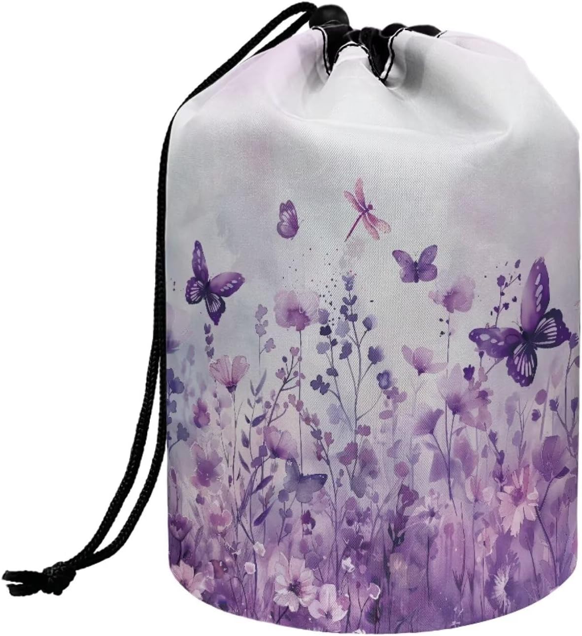 Peach Blossom Blue Cosmetic Bag for Women - Portable Drawstring Makeup Organizer | Collapsible Toiletry Storage