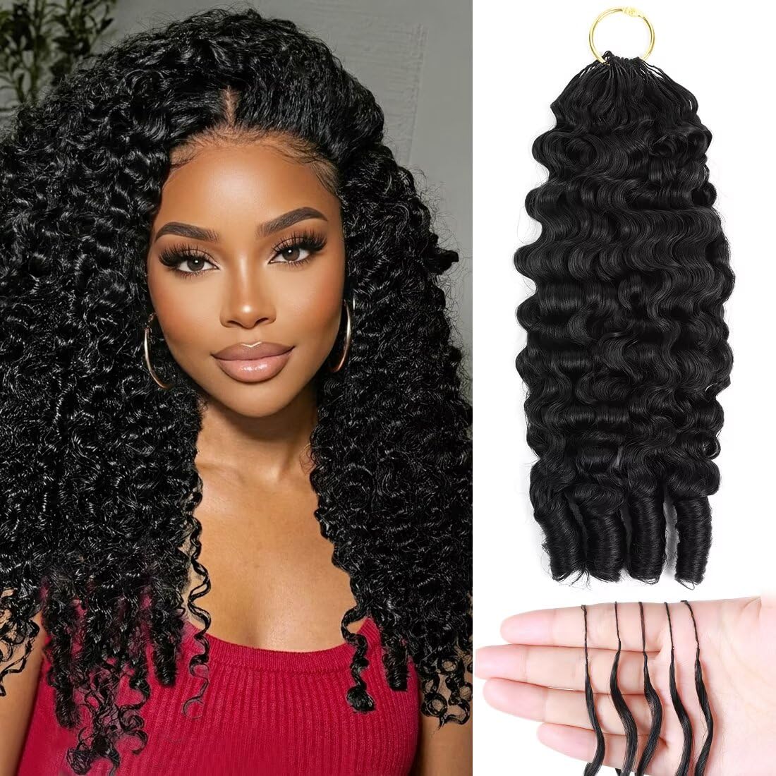 Miracle Invisible Knots Feather Human Crochet Hair 18 Inch 55g Pre-Looped 100% Human Hair for Burmese Curly (Barrel End) Tight & Defined Spiral Seamless Knotless Soft Crochet Hair for Black Women (1B)