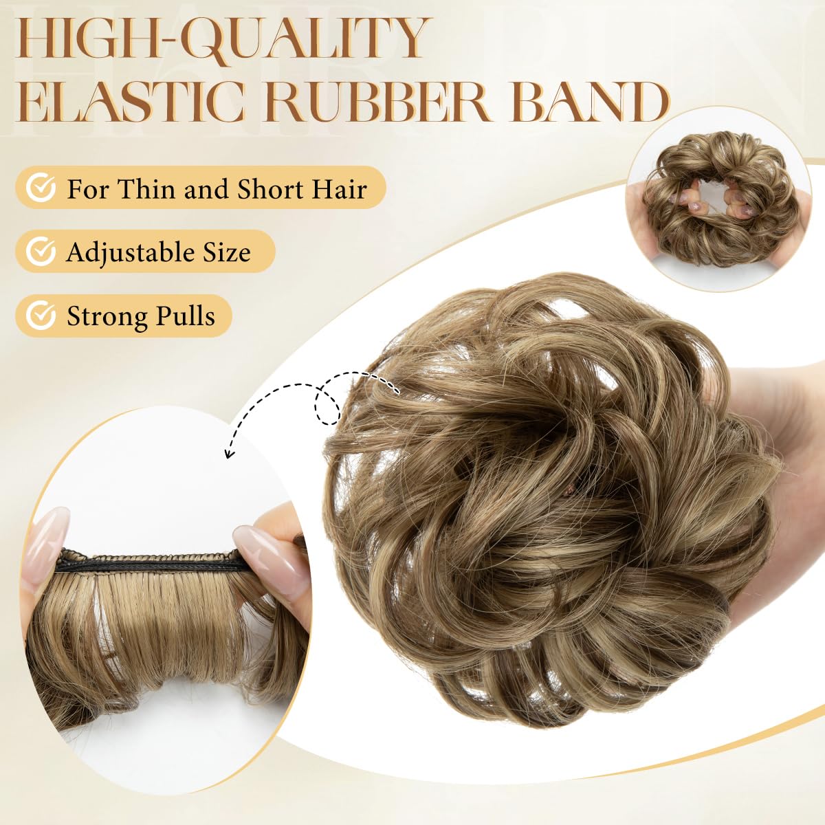 CJL HAIR Small Messy Bun Hair Pieces for Women Thin Hair Synthetic Curly Mini Scrunchies Hairpiece Updo with Elastic Band 2PCs Tizian Red
